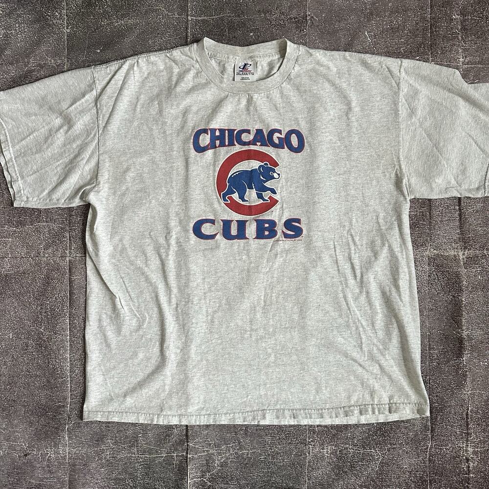 Men's Vintage Logo Athletic Chicago Cubs Heather Gray Graphic T Shirt Tee Sz 2XL